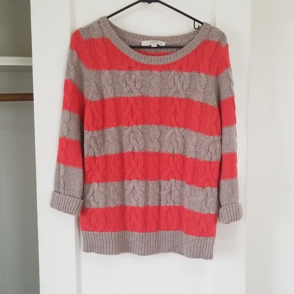 LOFT Sweaters - 3/4 sleeved size L coral and beige sweater